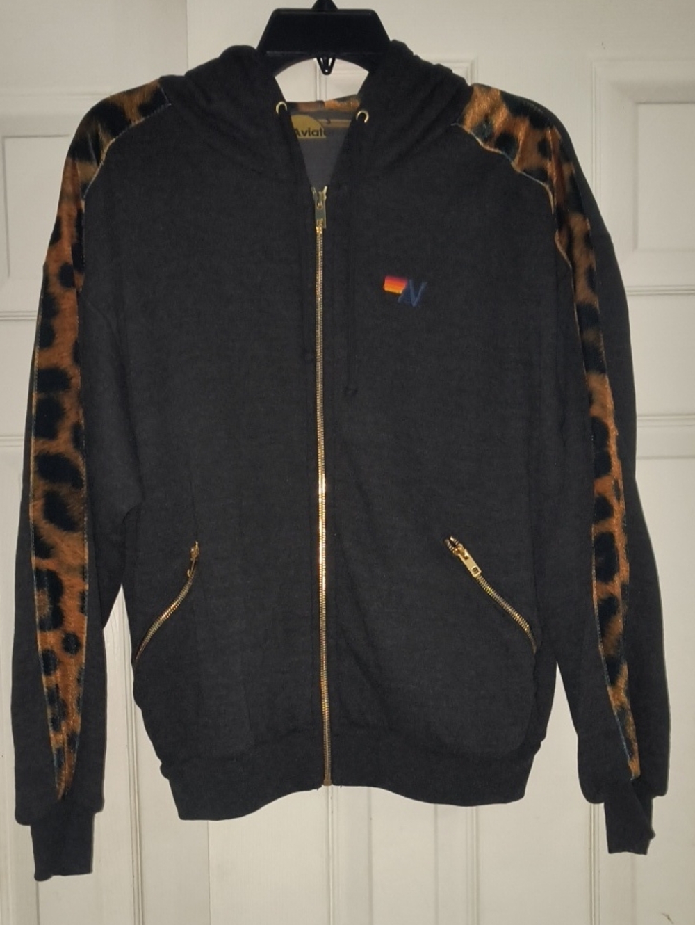Aviator Nation Cheetah Stripe Sweatshirt - Black // Cheetah Size S - Picture 3 of 6